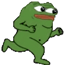 a green frog is running on a white background without a shirt .