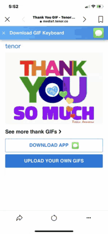 a phone screen displays a thank you gif keyboard