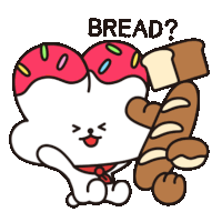 a cartoon character is holding a loaf of bread and the word bread is on the bottom