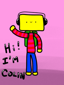 a cartoon character says hi i 'm colin and has hearts around him