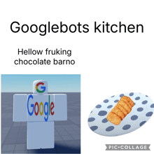 a googlebot is standing next to a plate of chicken nuggets