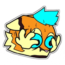 a sticker of a cartoon character with sweat coming out of his eyes .