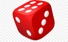 a red dice with white dots has the number 6 on it