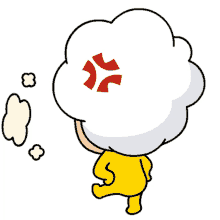 a cartoon character with a white cloud on his head with an angry face