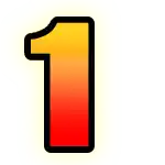 the number 1 is yellow and red with a black outline on a white background .