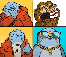 a cartoon of a seal wearing sunglasses and a gold chain with the letter s on it