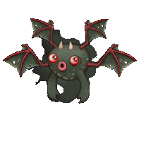 a cartoon monster with red eyes and wings