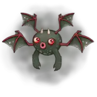 a cartoon monster with red eyes and wings