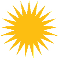 a yellow sun with a white background and a lot of spikes