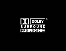 the dolby surround pro logic ii logo is a black and white image on a black background .