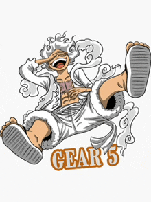 a cartoon drawing of a man with the words gear 5 on the bottom