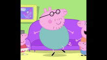 peppa pig is wearing glasses and dancing in a living room