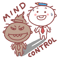 a cartoon drawing of a man with a pencil on his head and the words mind control