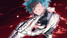 a drawing of a boy with a skeleton hand
