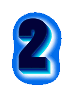 the number 2 is lit up in blue against a white backdrop