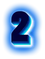 the number 2 is lit up in blue against a white backdrop