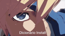 a close up of a man 's face with the words " dicionario install " above him