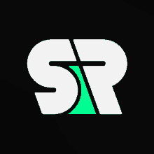 a white letter sr with a green cross