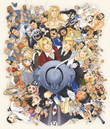 a group of cartoon characters including edward elric and others are gathered together