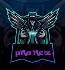 a logo for pro reis shows a plague doctor holding a sword