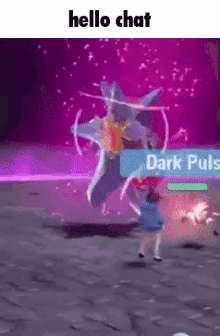 a person is fighting a monster in a video game with a purple background .