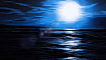 a painting of a full moon shining over a body of water