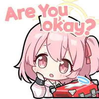 a cartoon girl with pink hair is holding a red suitcase and asking are you okay ?