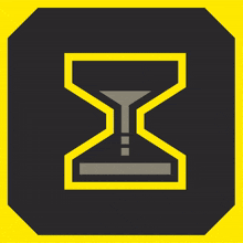 a gray and yellow hourglass icon on a black background