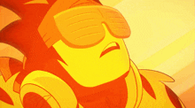 a close up of a cartoon character wearing sunglasses with a bright light coming out of his eyes