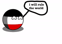 a drawing of a ball with a speech bubble that says i will rule the world