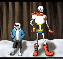 a drawing of two skeletons standing next to each other with the website lizasakura.deviantart.com in the bottom right