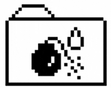 a black and white pixel art icon of a bomb with a handle