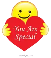 a smiley face is holding a red heart that says " you are special "