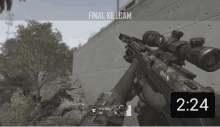 a video game screen shows a sniper rifle with the words final killcam above it