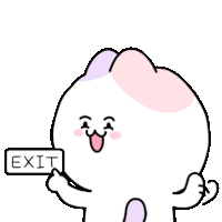 a cartoon character is holding a sign that says exit