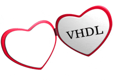 a pair of heart shaped glasses with the word vhdl on them