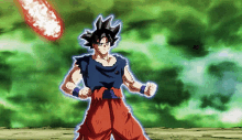 a cartoon character named goku is standing in front of a fireball