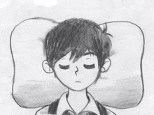 a black and white drawing of a boy sleeping with his eyes closed .