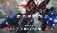 a poster of a woman holding a sword with the words troooop bonne written on it