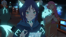 a girl with a cat ear is holding a piece of paper that says " escape " on it