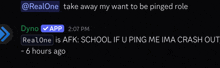 a screenshot of a discord conversation between realone and dyne