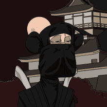 a cartoon drawing of a ninja with a hood on