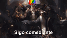 a painting of a man with a clown hat and the words sigo comediante