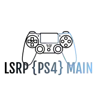 a logo for lsrp ps4 main with a video game controller on a white background .