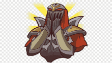 a cartoon of a knight with a red cape covering his face