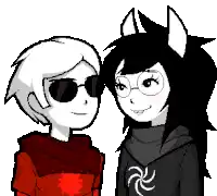 a boy and a girl are standing next to each other and the girl is wearing glasses