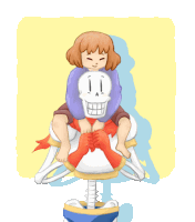 a drawing of a girl sitting on a skeleton 's back