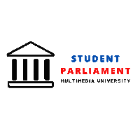 a logo for student parliament multimedia university with a building icon