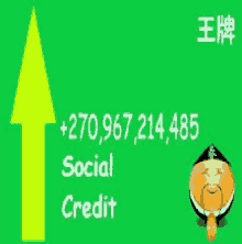 a green background with a yellow arrow pointing up and the words social credit written on it