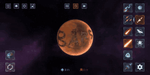 a screenshot of a video game showing a planet with the letters r and t on it